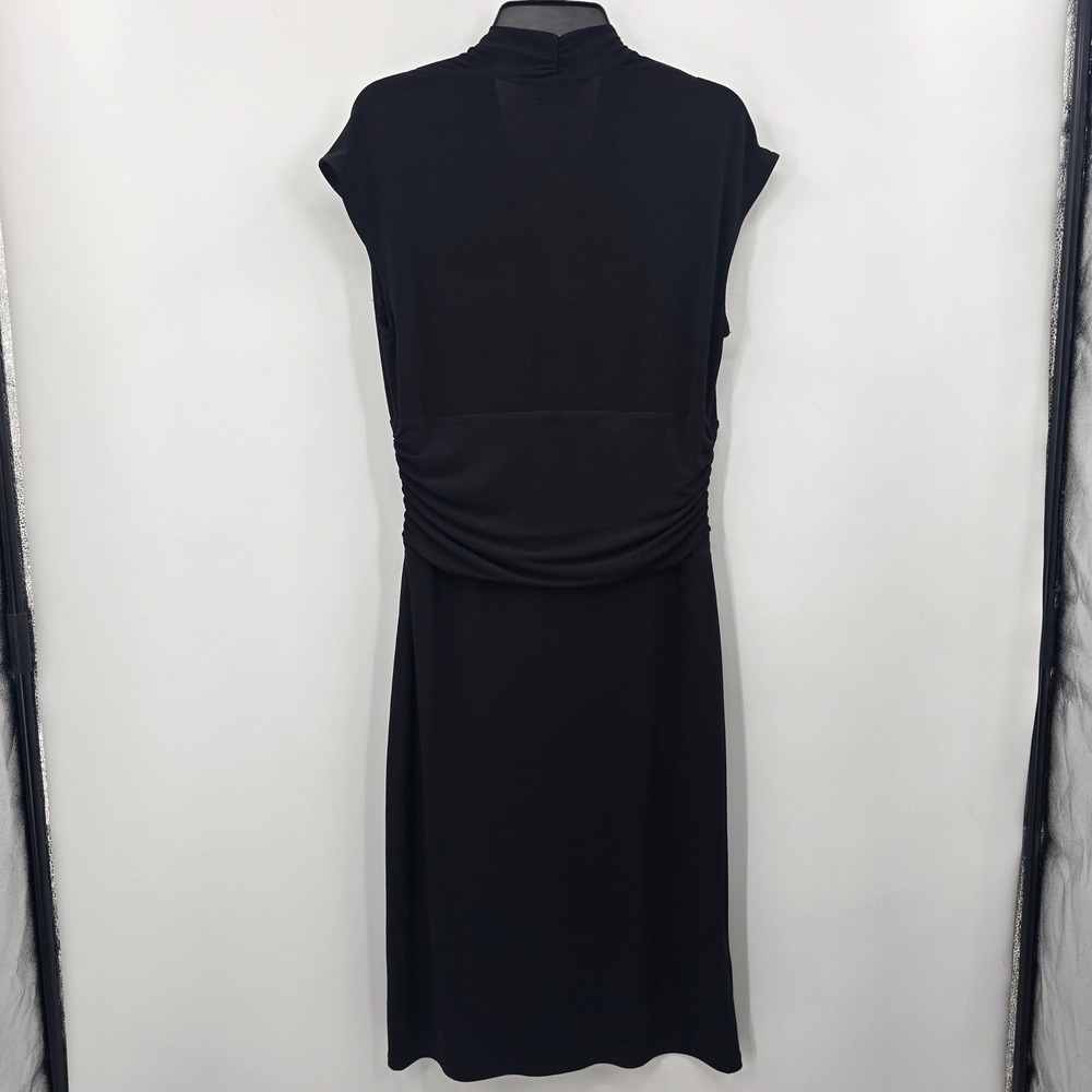 Max and Cleo Black V-Neck Tie Waist Ruched Sleeveless Midi Dress Womens Large - Picture 2 of 8